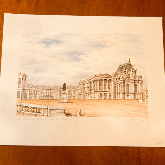 Other - Antique color print on paper Palais de Versailles French architectural landmark